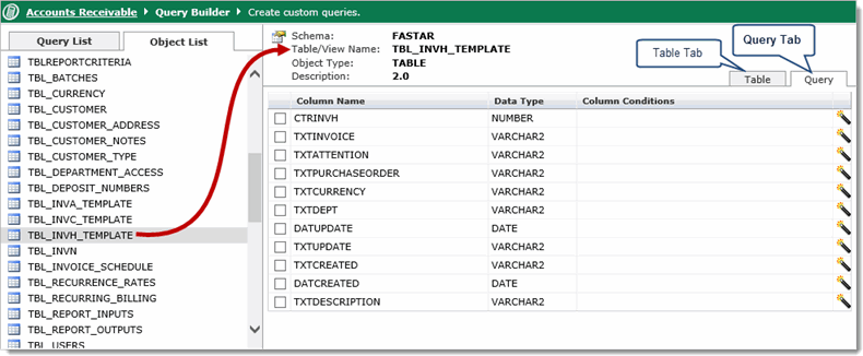 Creating a custom query from a table or view