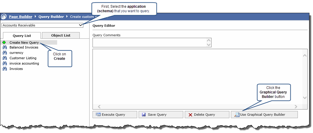 Creating a custom query with the graphical query builder