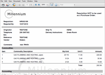 Example of the requistion in PDF format